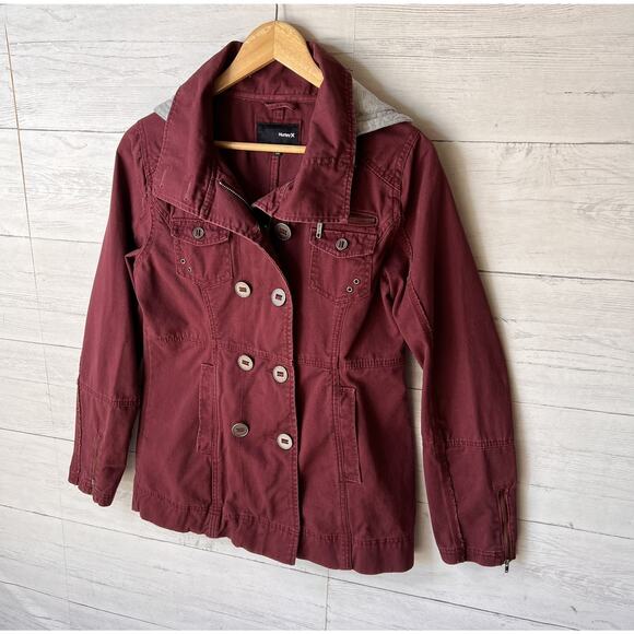 Hurley Jacket Womens Size Small Burgundy Winchester Woven Full Zip with Hood - Picture 4 of 16